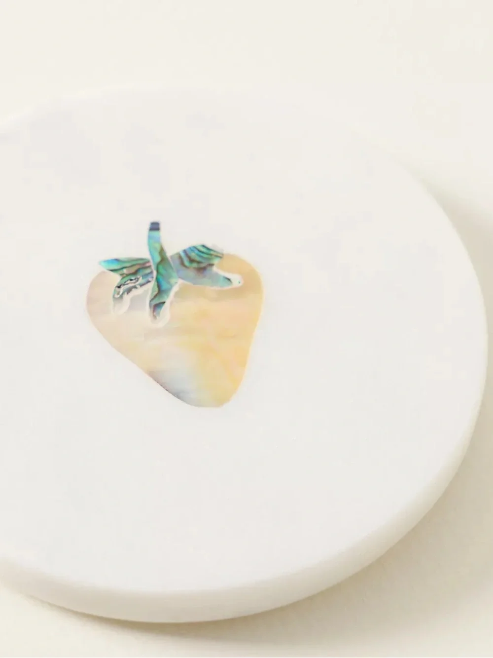 Anthropologie White Briar Marble Coaster with Mother of Pearl Strawberry